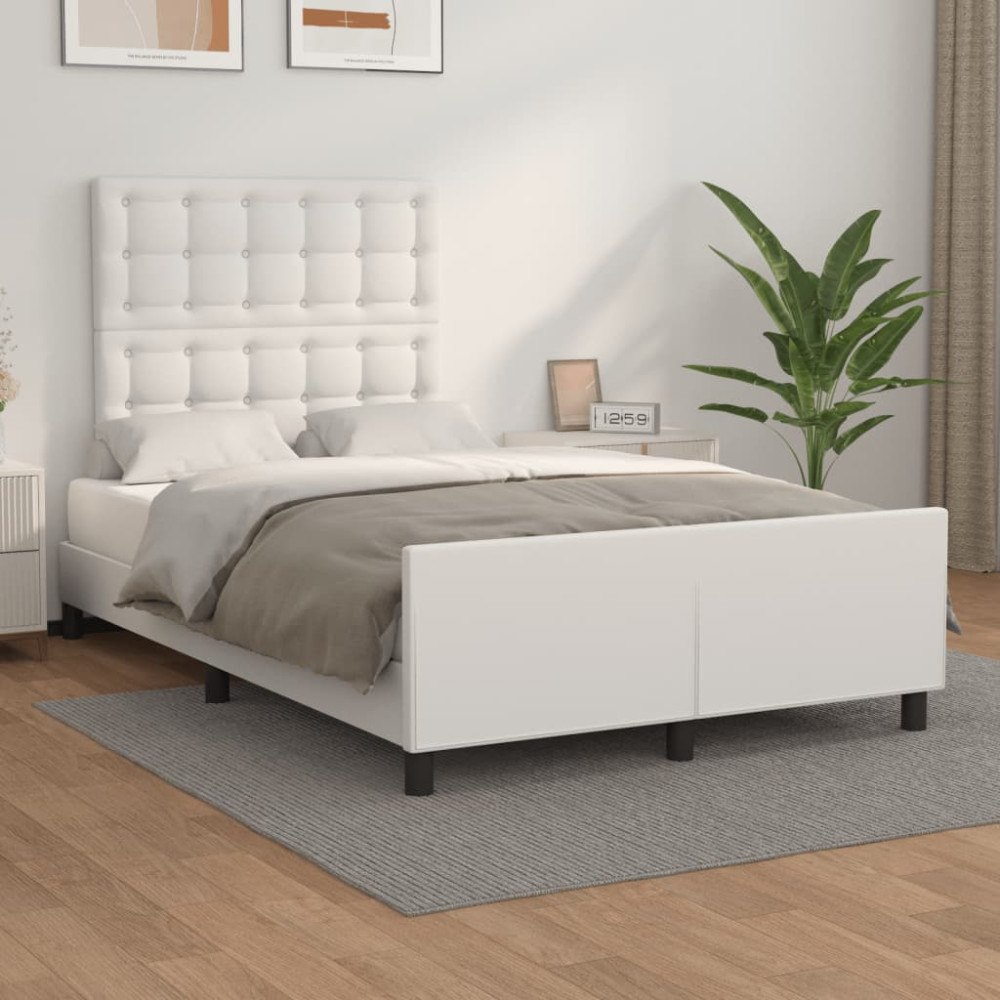 vidaXL Sängram med huvudgavel vit 120x200 cm konstläder