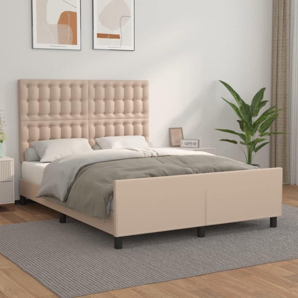 vidaXL Sängram med huvudgavel cappuccino 140x190 cm konstläder