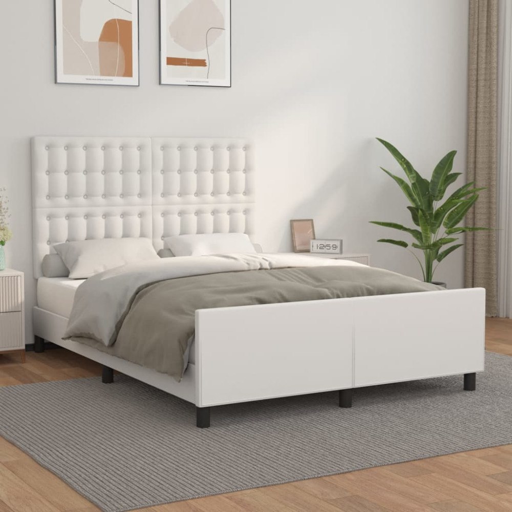 vidaXL Sängram med huvudgavel vit 140x200 cm konstläder