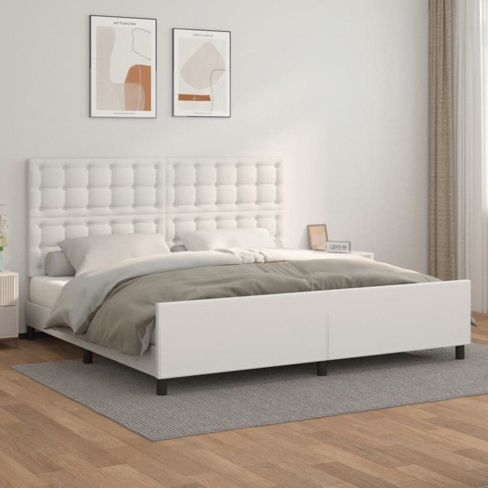 vidaXL Sängram med huvudgavel vit 200x200 cm konstläder