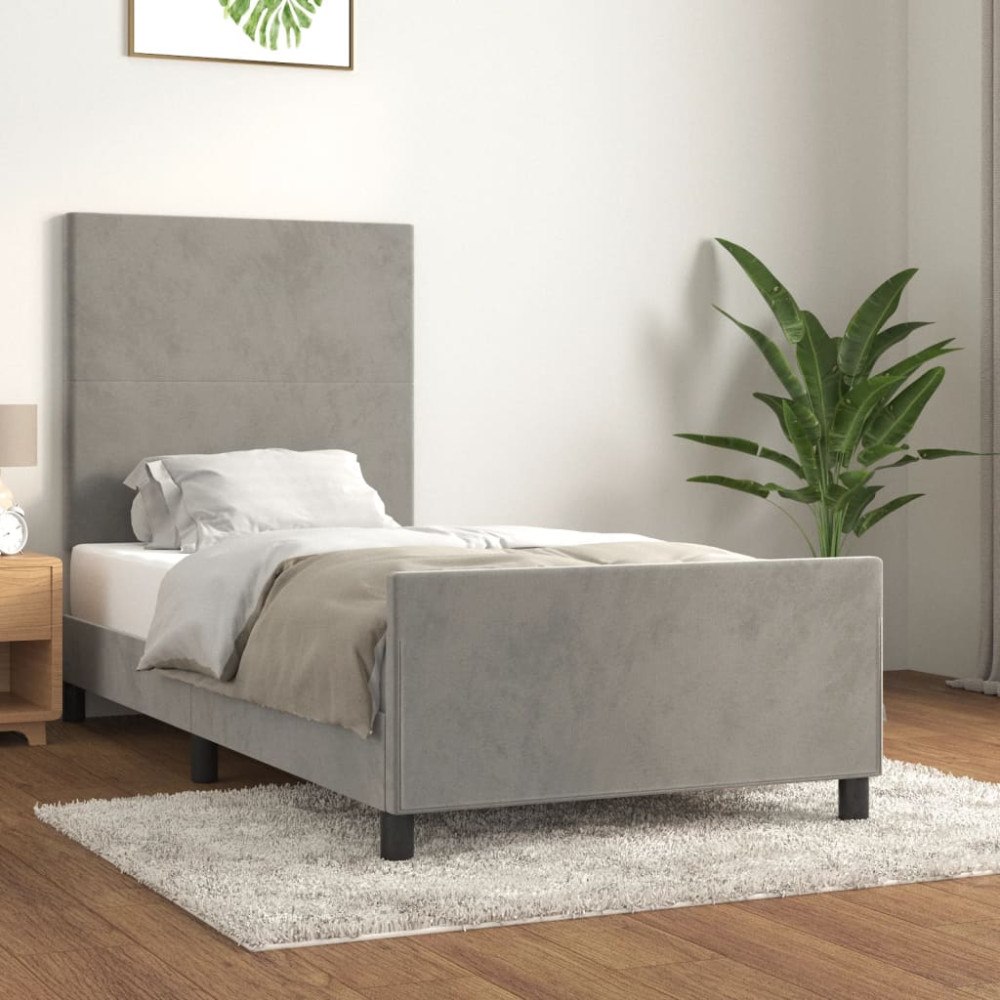 vidaXL Sängram utan madrass ljusgrå 100x200 cm sammet
