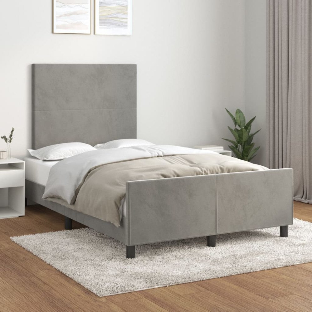 vidaXL Sängram utan madrass ljusgrå 120x200 cm sammet