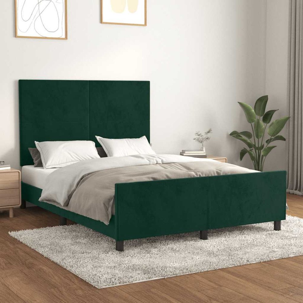 vidaXL Sängram utan madrass mörkgrön 140x190 cm sammet