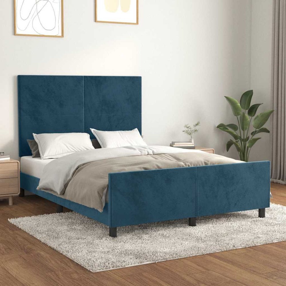 vidaXL Sängram utan madrass mörkblå 140x190 cm sammet