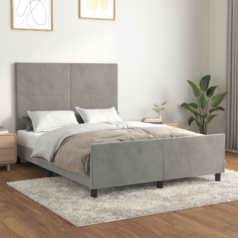 vidaXL Sängram utan madrass ljusgrå 140x200 cm sammet