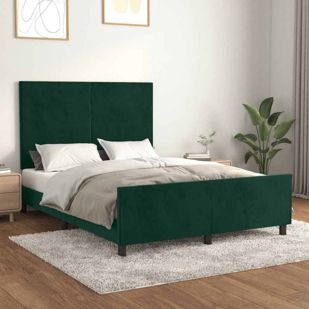 vidaXL Sängram utan madrass mörkgrön 140x200 cm sammet