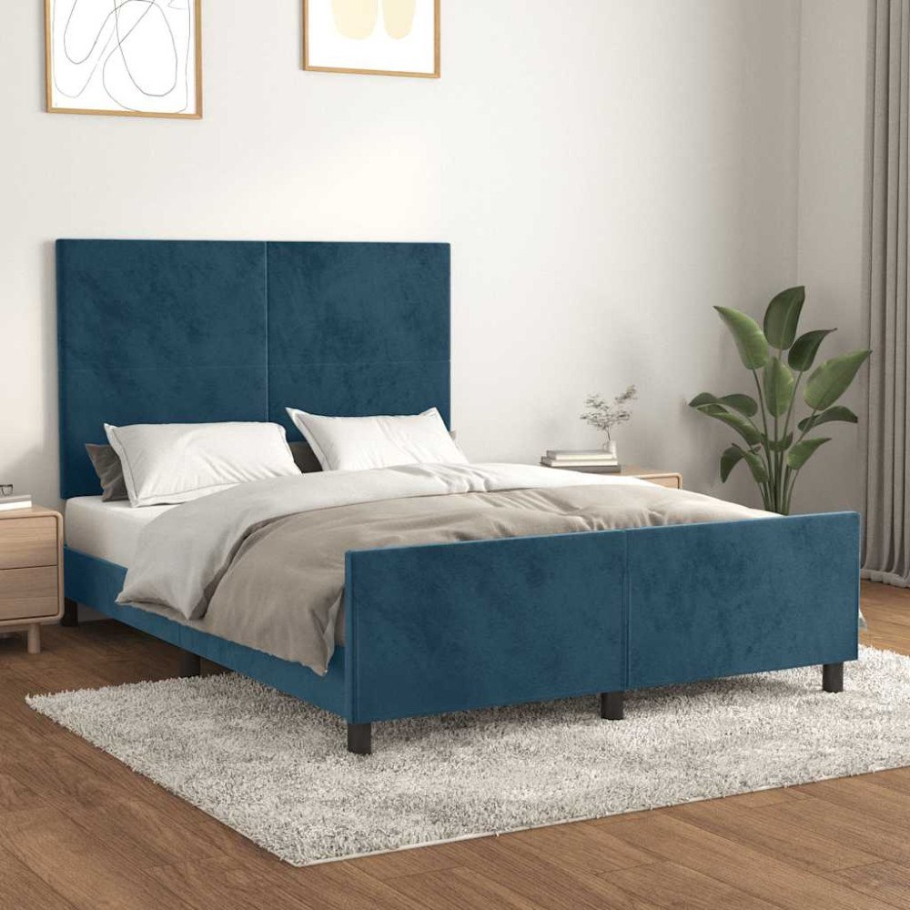 vidaXL Sängram utan madrass mörkblå 140x200 cm sammet