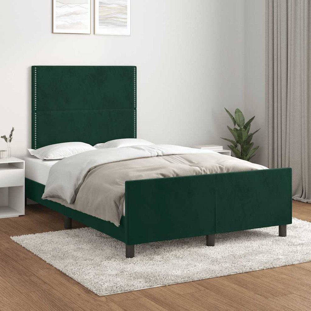 vidaXL Sängram utan madrass mörkgrön 120x200 cm sammet
