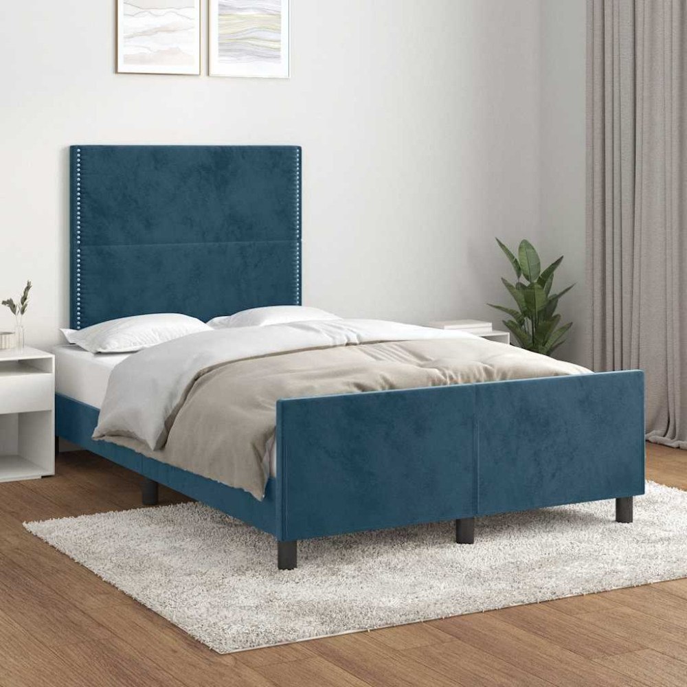 vidaXL Sängram utan madrass mörkblå 120x200 cm sammet
