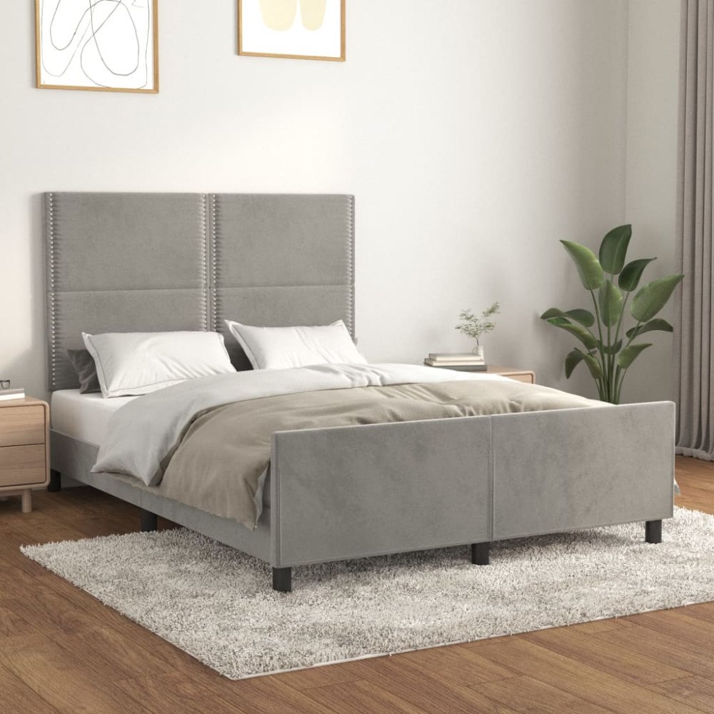 vidaXL Sängram utan madrass ljusgrå 140x190 cm sammet