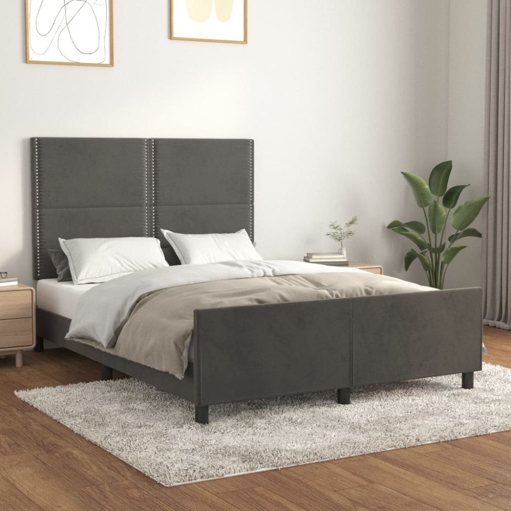 vidaXL Sängram utan madrass mörkgrå 140x200 cm sammet