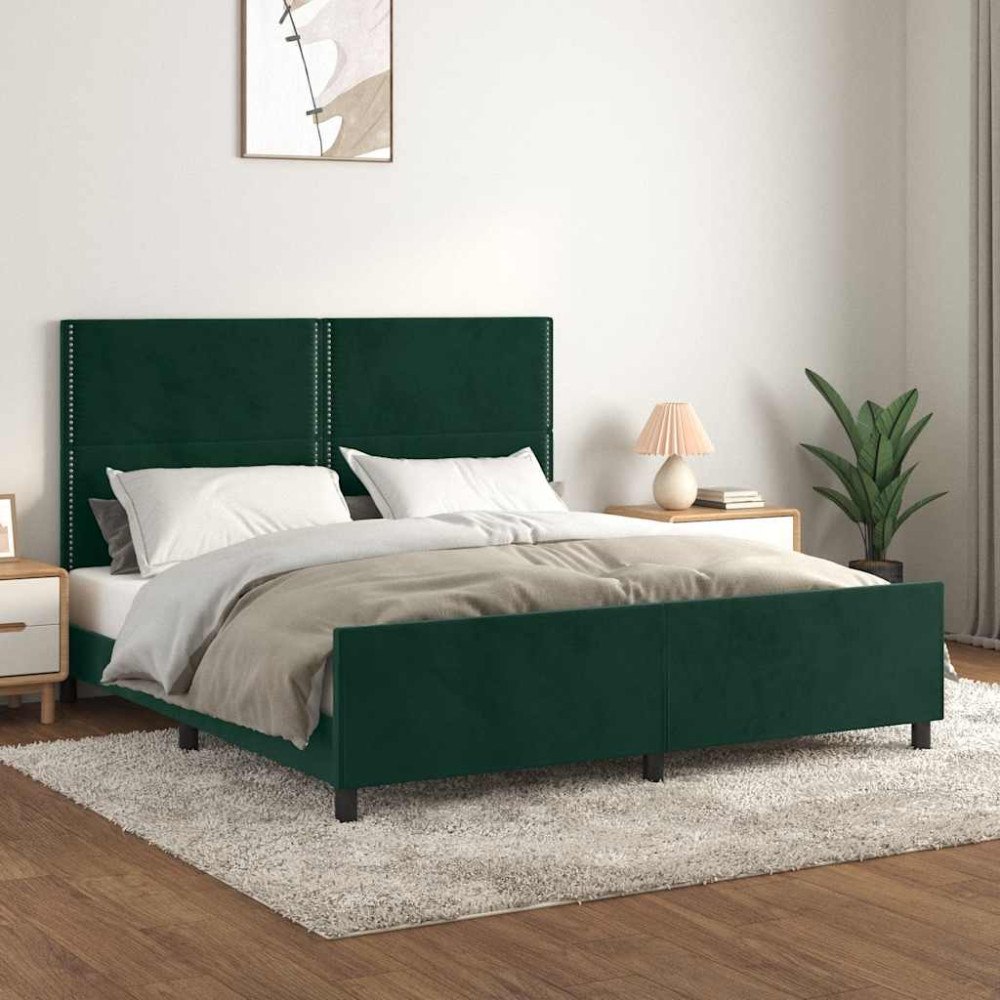 vidaXL Sängram utan madrass mörkgrön 200x200 cm sammet