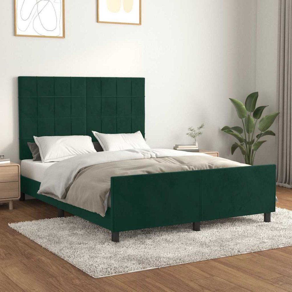vidaXL Sängram utan madrass mörkgrön 140x190 cm sammet