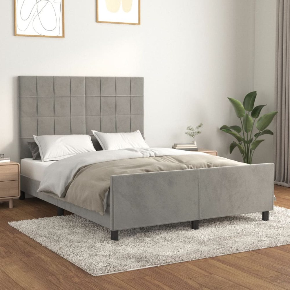 vidaXL Sängram utan madrass ljusgrå 140x200 cm sammet