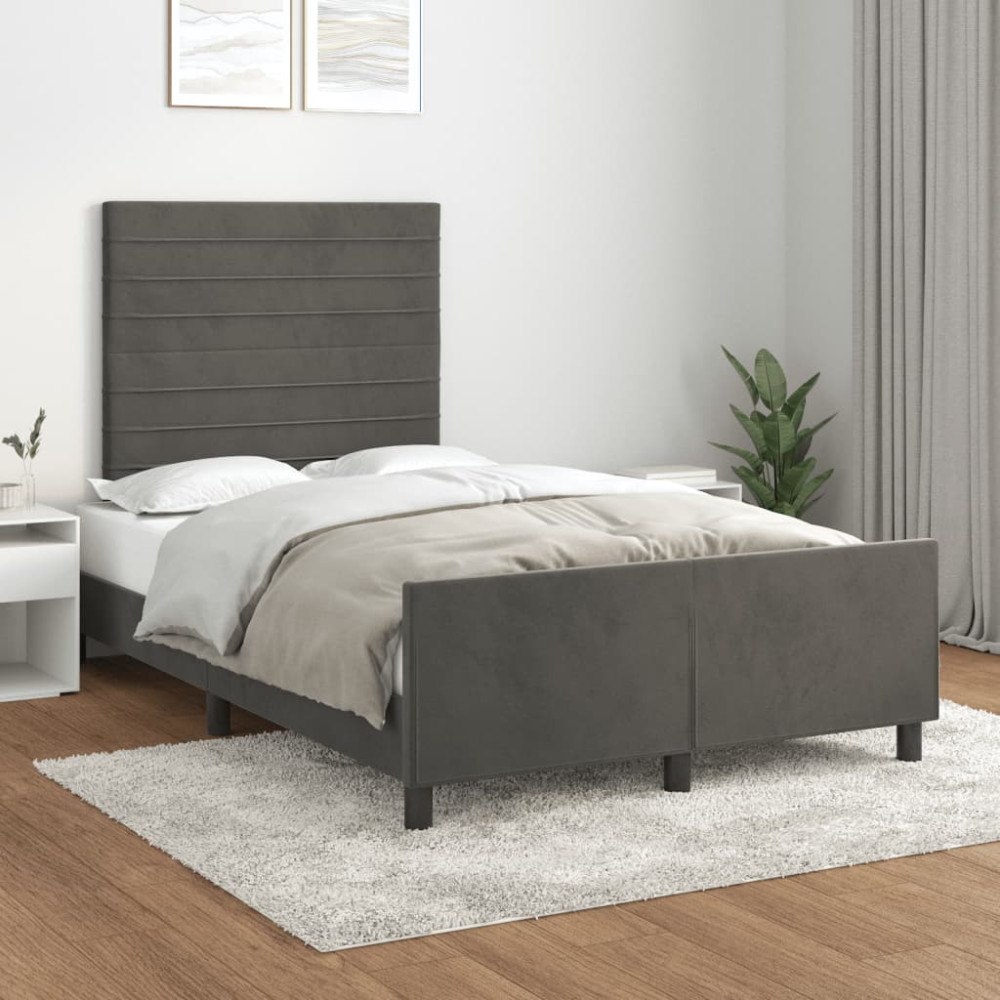 vidaXL Sängram utan madrass mörkgrå 120x200 cm sammet