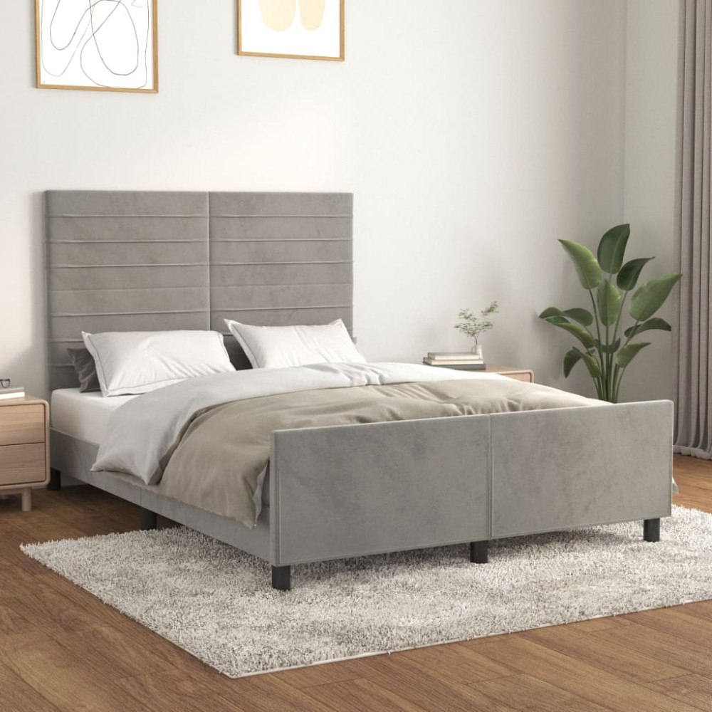 vidaXL Sängram utan madrass ljusgrå 140x190 cm sammet