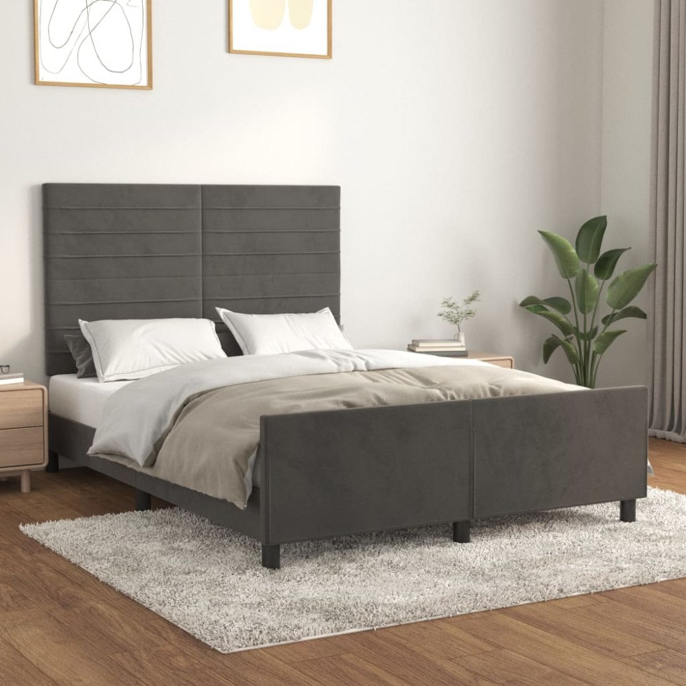 vidaXL Sängram utan madrass mörkgrå 140x190 cm sammet