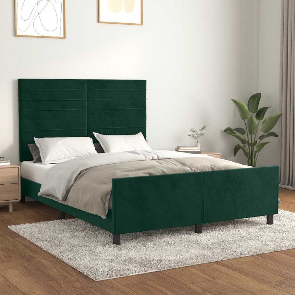vidaXL Sängram utan madrass mörkgrön 140x190 cm sammet