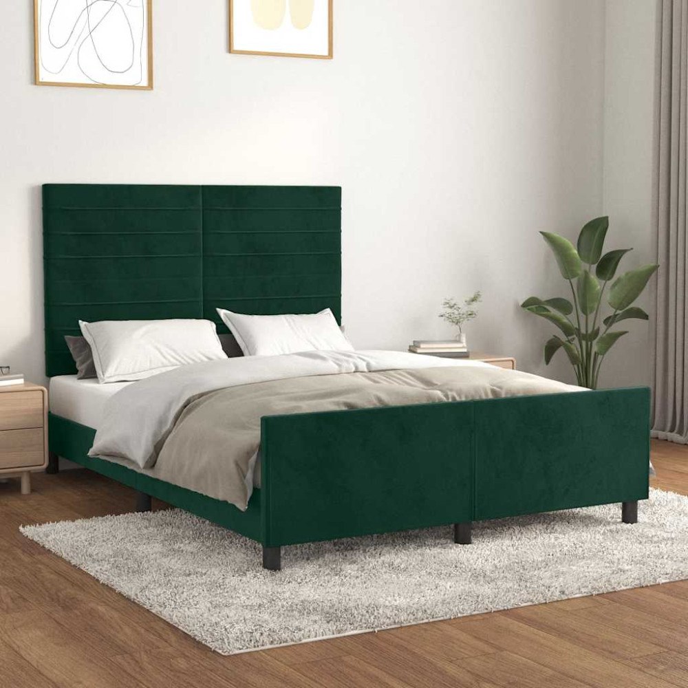 vidaXL Sängram utan madrass mörkgrön 140x200 cm sammet