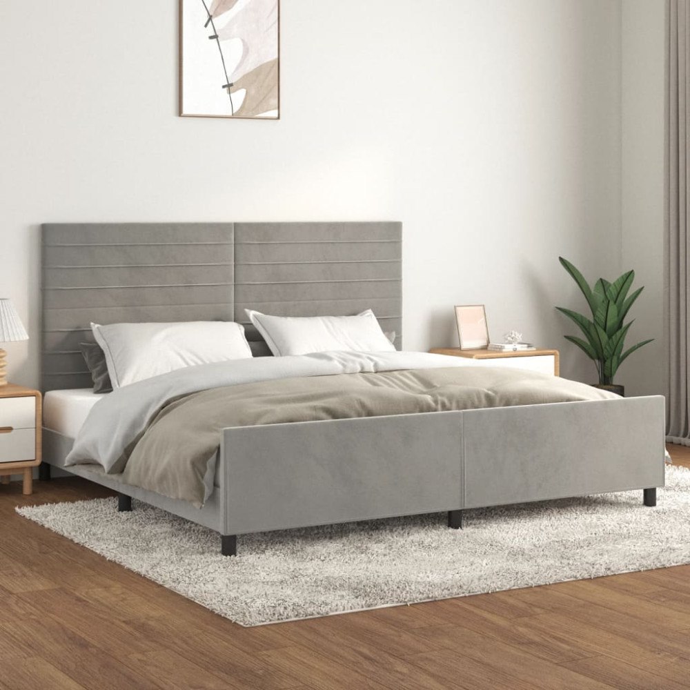 vidaXL Sängram utan madrass ljusgrå 200x200 cm sammet