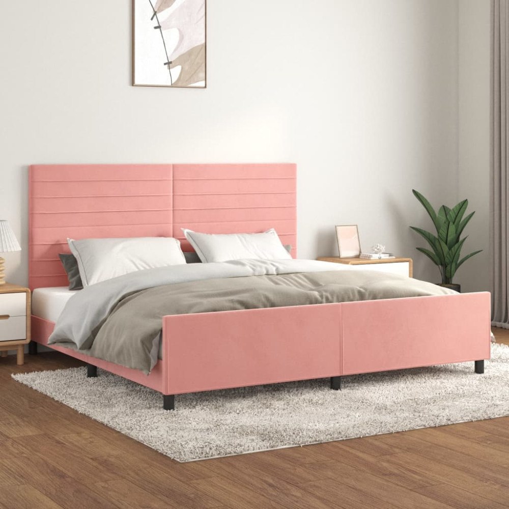 vidaXL Sängram med huvudgavel rosa 200x200 cm sammet