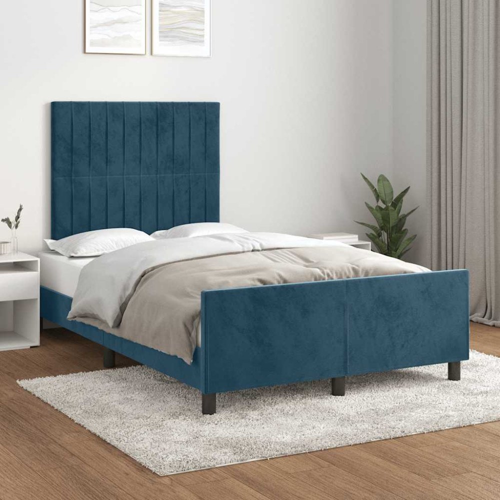 vidaXL Sängram utan madrass mörkblå 120x200 cm sammet
