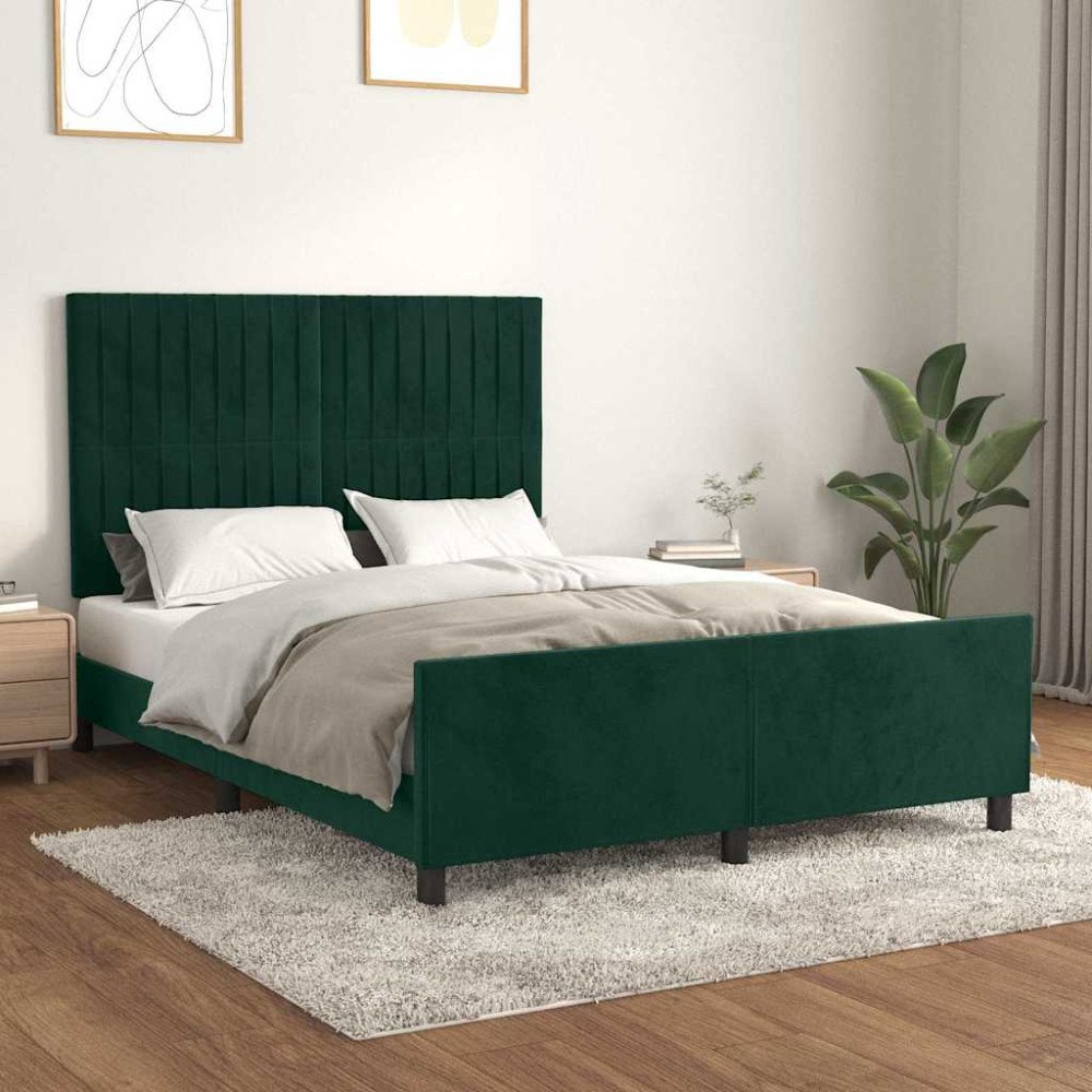 vidaXL Sängram utan madrass mörkgrön 140x190 cm sammet