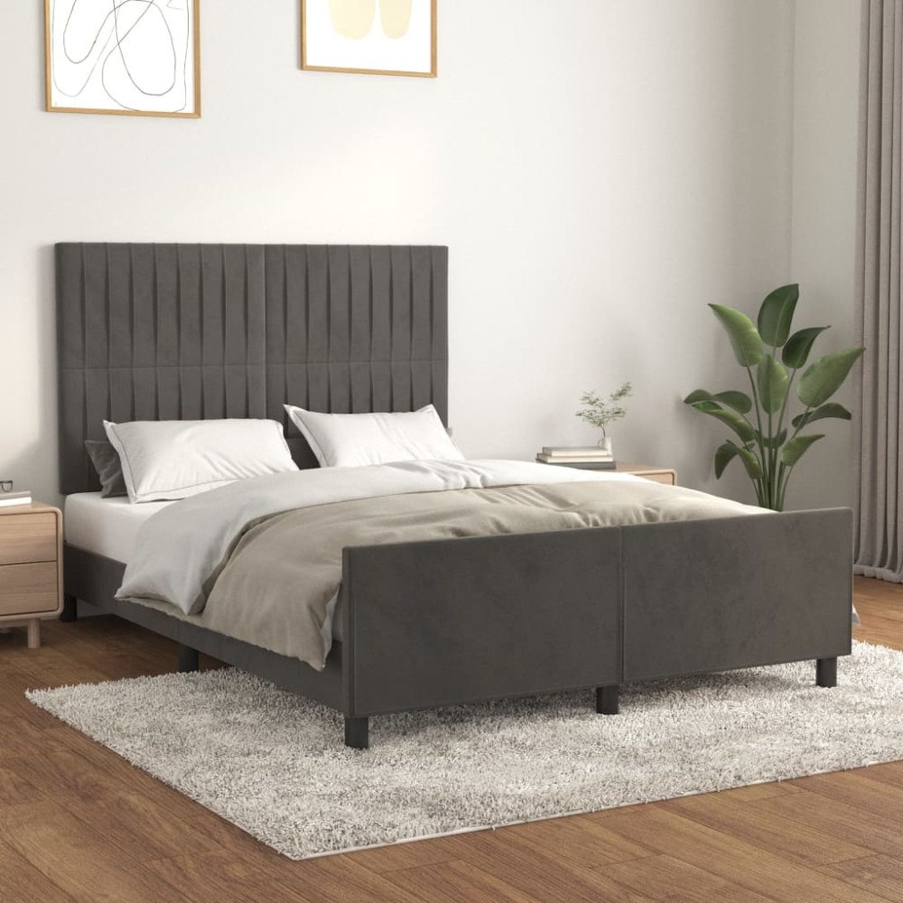 vidaXL Sängram utan madrass mörkgrå 140x200 cm sammet