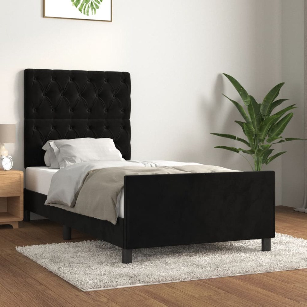 vidaXL Sängram med huvudgavel svart 80x200 cm sammet
