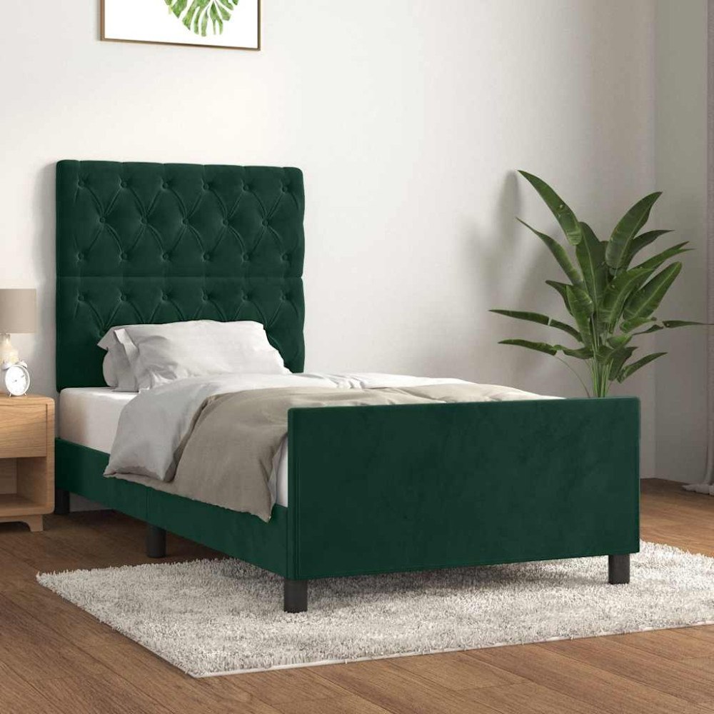 vidaXL Sängram utan madrass mörkgrön 80x200 cm sammet