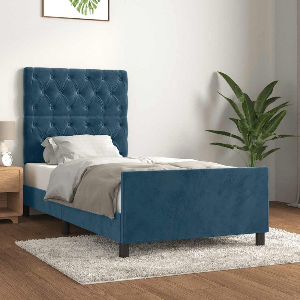 vidaXL Sängram utan madrass mörkblå 80x200 cm sammet