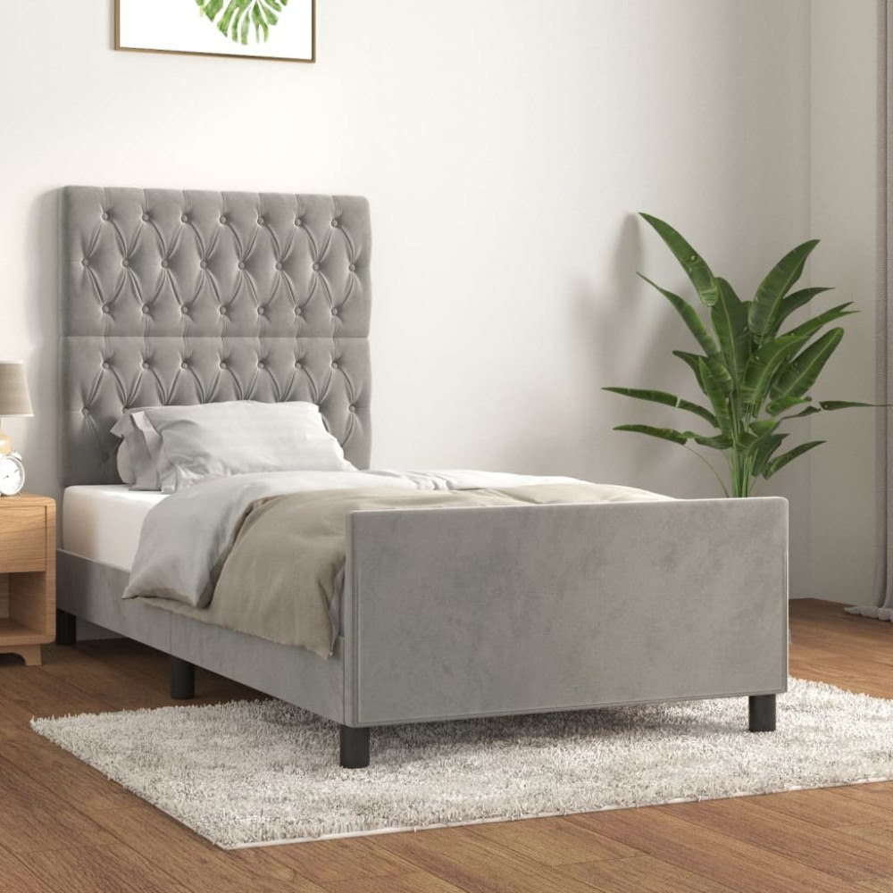vidaXL Sängram utan madrass ljusgrå 100x200 cm sammet