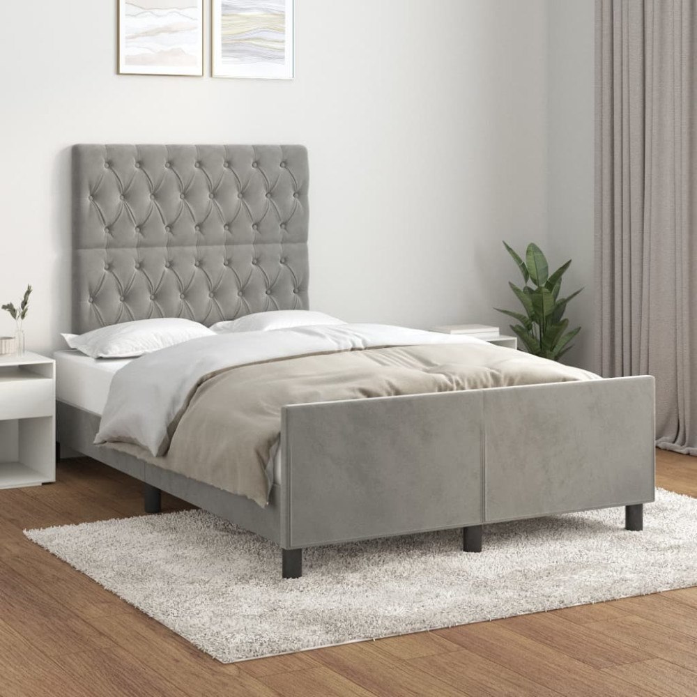 vidaXL Sängram utan madrass ljusgrå 120x200 cm sammet