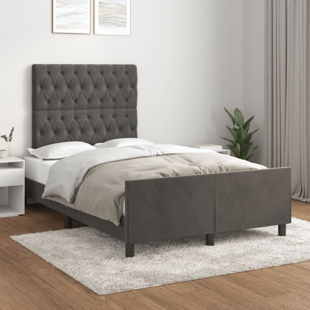 vidaXL Sängram utan madrass mörkgrå 120x200 cm sammet