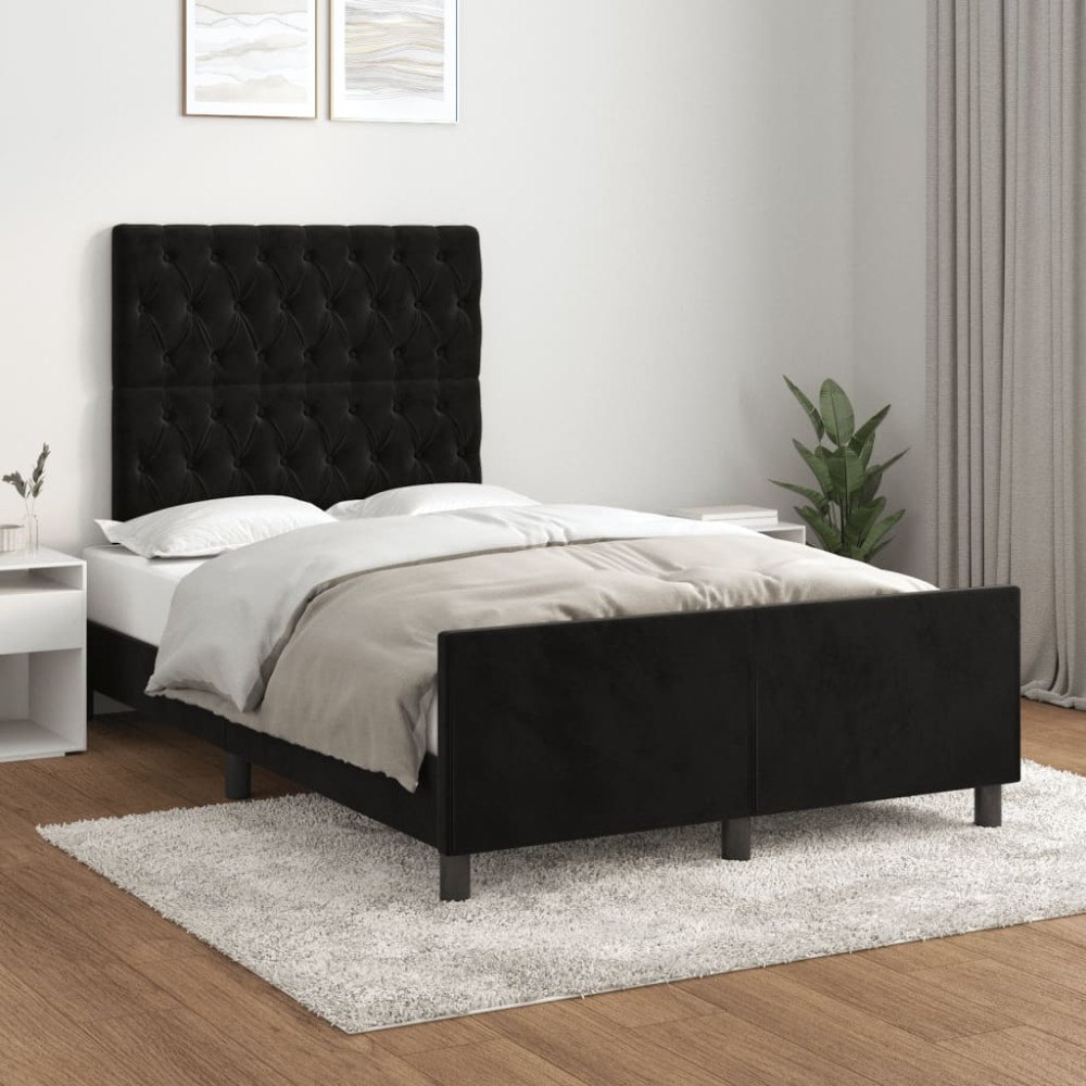 vidaXL Sängram utan madrass svart 120x200 cm sammet
