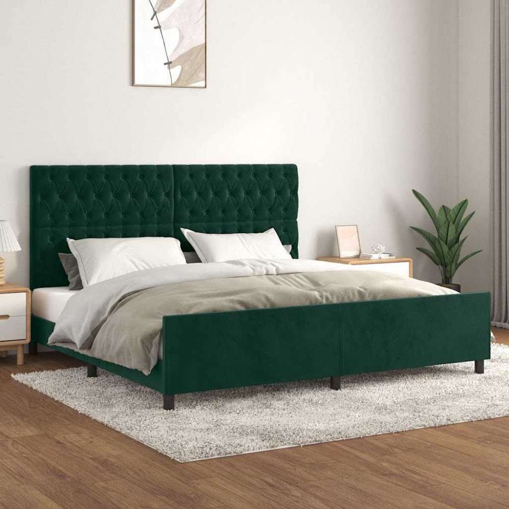 vidaXL Sängram utan madrass mörkgrön 200x200 cm sammet