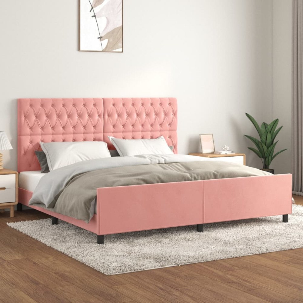 vidaXL Sängram med huvudgavel rosa 200x200 cm sammet