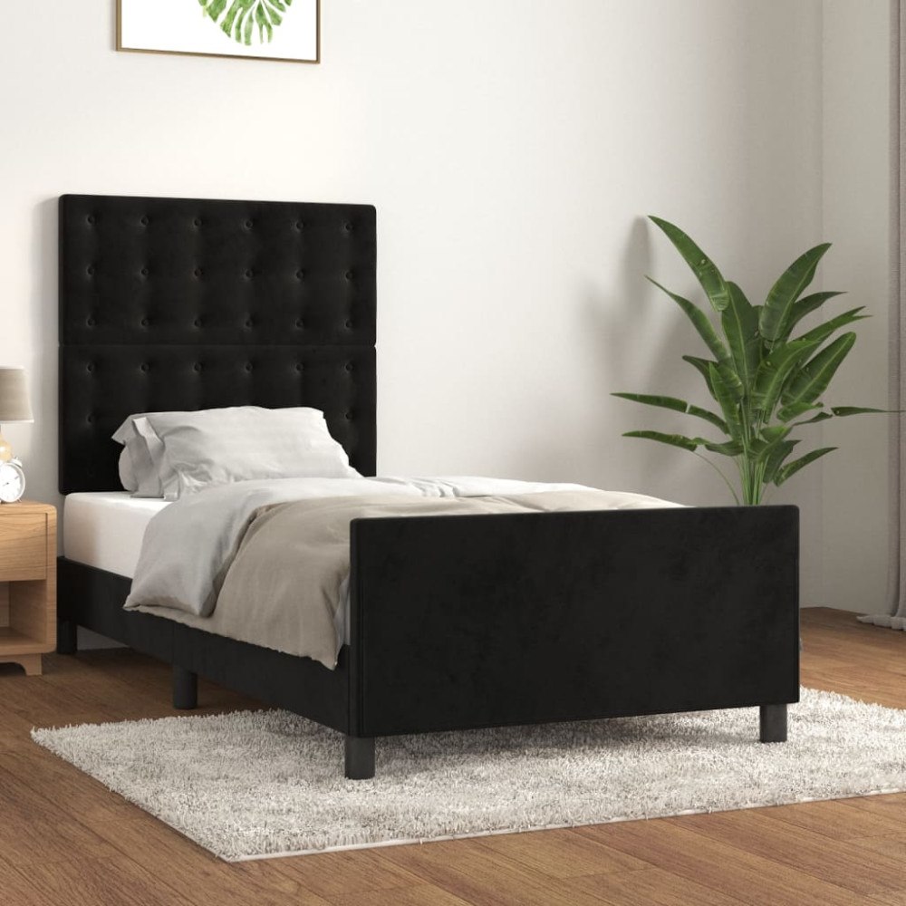 vidaXL Sängram utan madrass svart 100x200 cm sammet