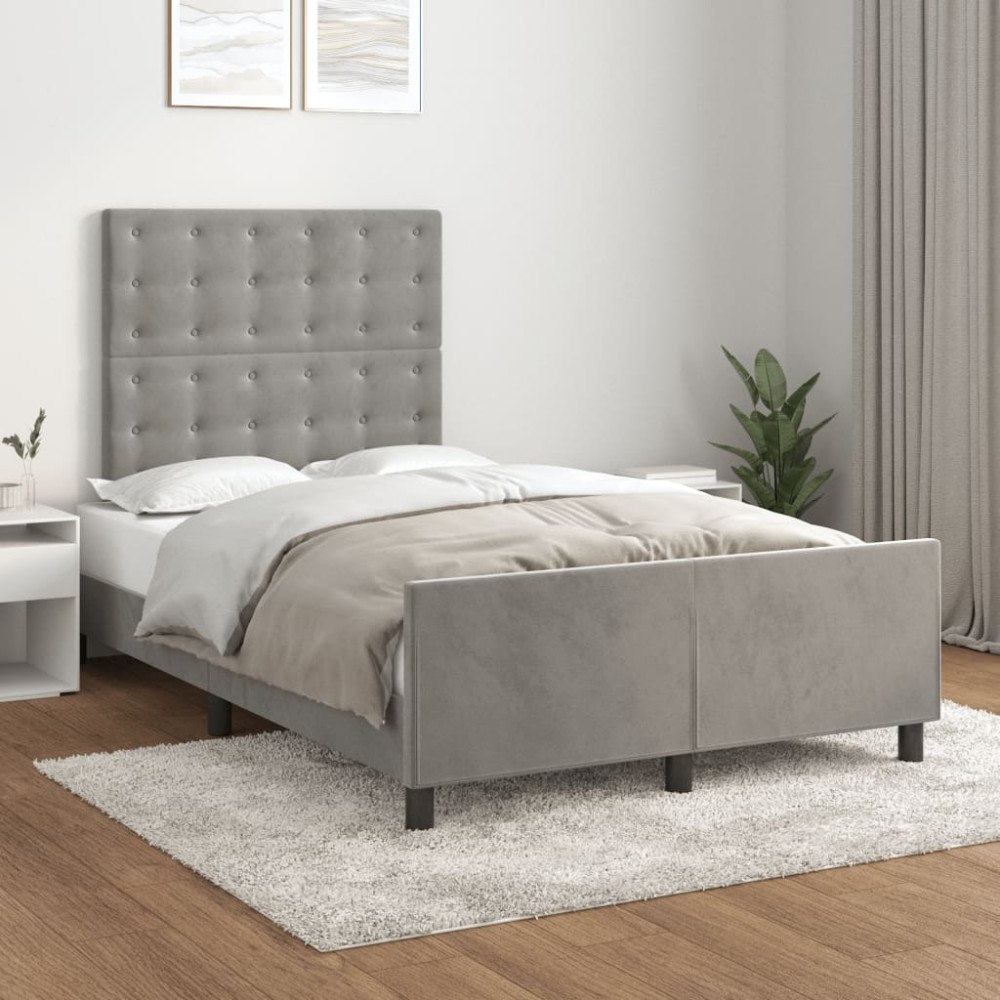 vidaXL Sängram utan madrass ljusgrå 120x200 cm sammet