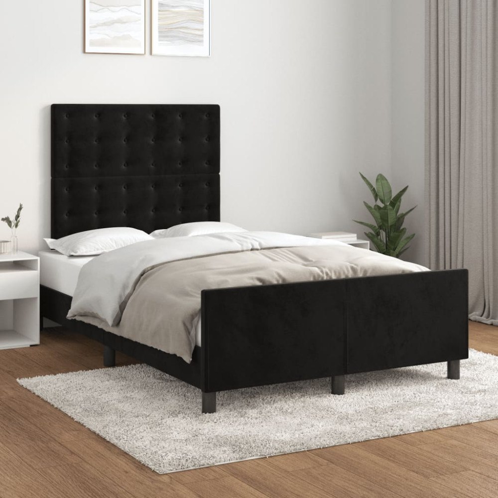 vidaXL Sängram utan madrass svart 120x200 cm sammet