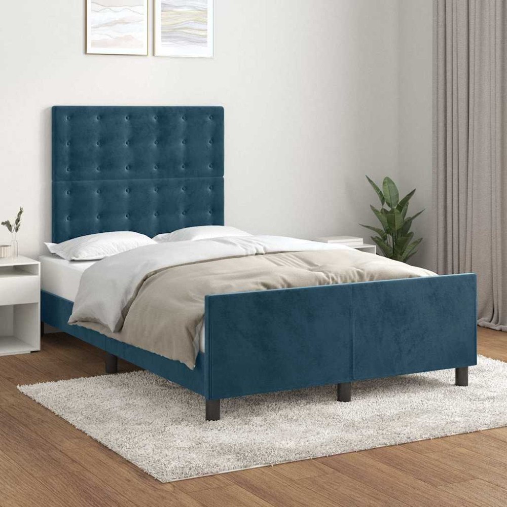 vidaXL Sängram utan madrass mörkblå 120x200 cm sammet