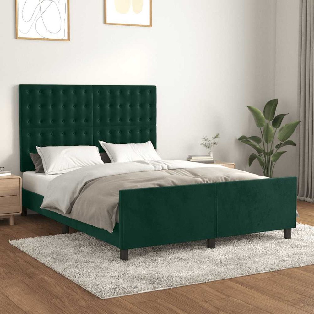vidaXL Sängram utan madrass mörkgrön 140x190 cm sammet