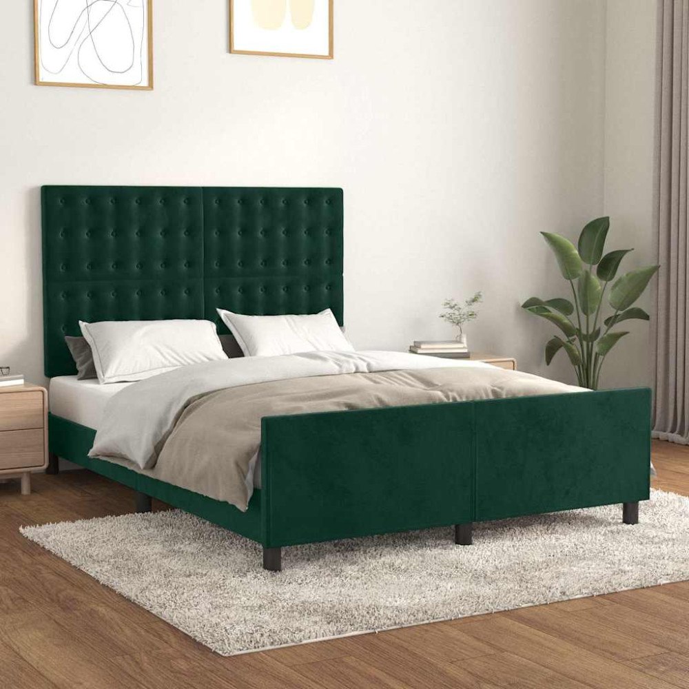 vidaXL Sängram utan madrass mörkgrön 140x200 cm sammet