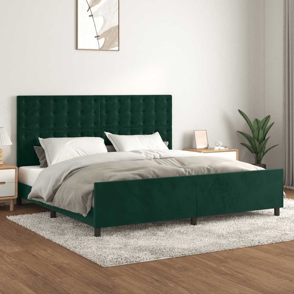 vidaXL Sängram utan madrass mörkgrön 200x200 cm sammet