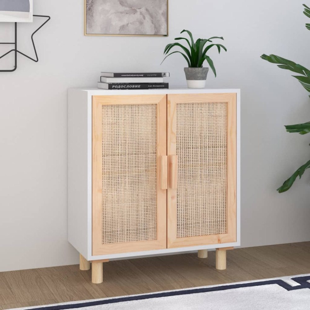 vidaXL Skänk vit 60x30x70 cm massiv furu och naturlig rotting