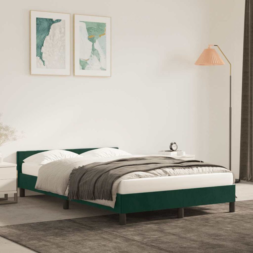 vidaXL Sängram utan madrass mörkgrön 120x200 cm sammet