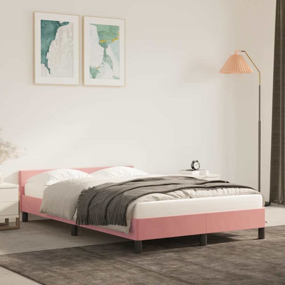 vidaXL Sängram med huvudgavel utan madrass rosa 120x200 cm sammet