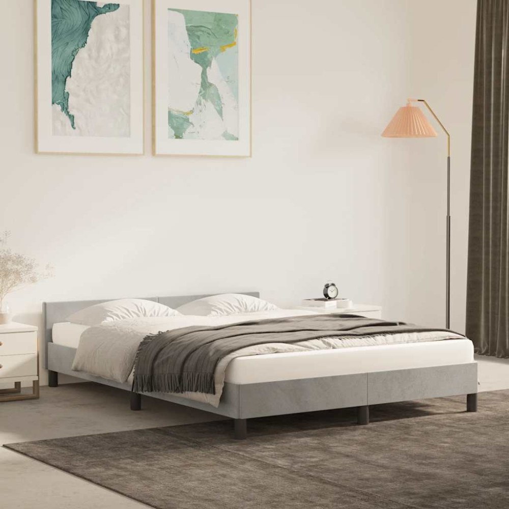 vidaXL Sängram utan madrass ljusgrå 140x190 cm sammet