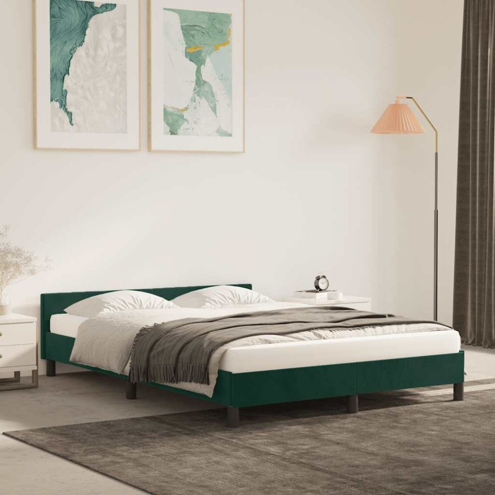 vidaXL Sängram utan madrass mörkgrön 140x190 cm sammet