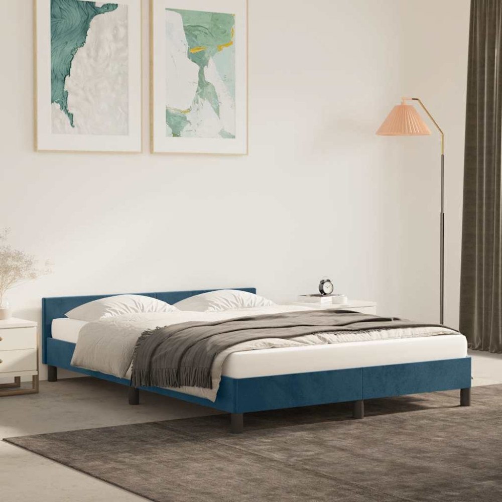 vidaXL Sängram utan madrass mörkblå 140x190 cm sammet